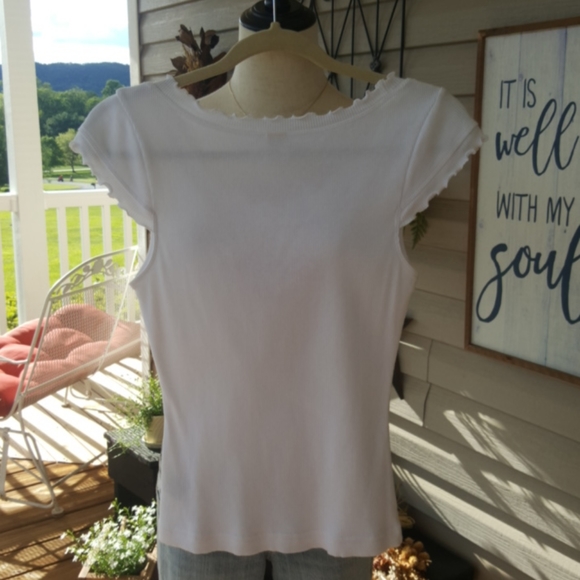 KAVIO ♡ White Embroidered Pink "Love to Cheer" Ruffled Embellished Bling Top XL - Picture 16 of 17